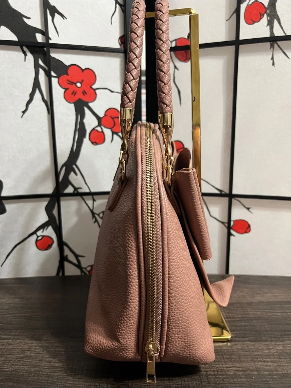 Crossi Blush Bow-Front Braided-Handle Satchel